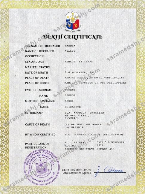 Philippines vital record death certificate PSD template